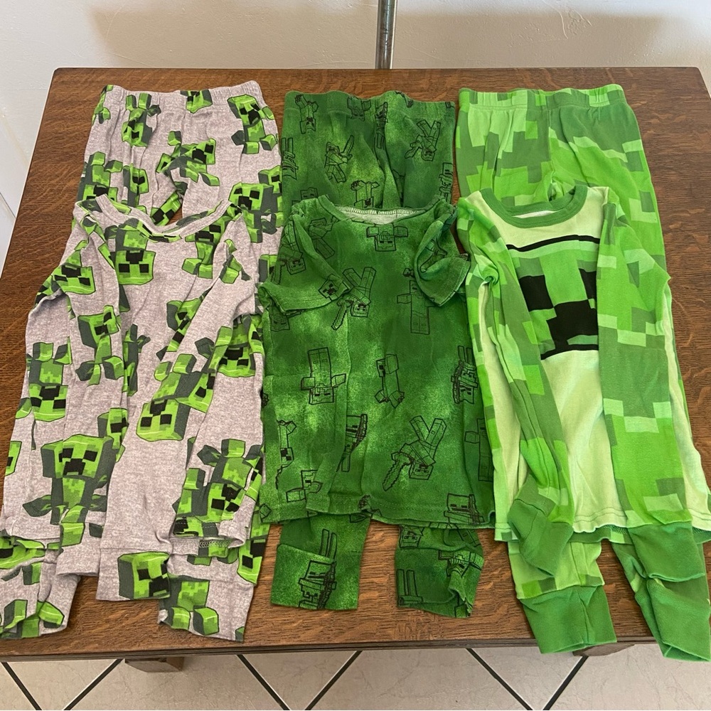 Kids Green Creeper-Pattern Pajama Set - 3-Pack
